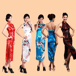 旗袍长款 修身显瘦中式大码 改良性感中国风 舞台装演出表演服