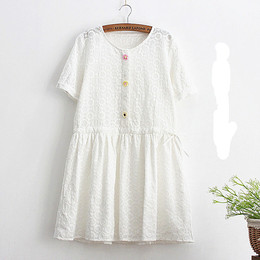 2014夏装新款  日系清新森系圆领白色连衣裙收腰显瘦全棉连衣裙