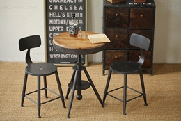 实木铁艺简约现代可升降室内户外客厅咖啡小圆茶几酒吧桌椅整套件