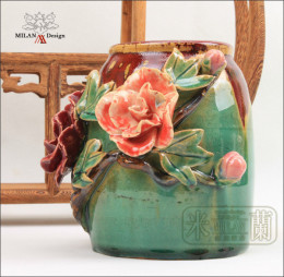 【牡丹贴花罐】家居摆件*米兰精品陶瓷花瓶 现代中式软装饰品