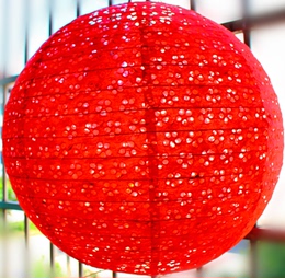 圣诞新年春节灯笼纸灯笼镂空婚庆装饰灯笼吊灯灯罩纯红如意祥