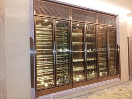 经典现代恒温酒窖/不锈钢整体酒柜定制/5米长不锈钢整体展示酒柜