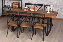 现代中式实木住宅家具铁艺长方形餐桌办公餐厅简约餐桌椅套装组合