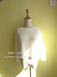 韩国东大门 复古灯笼泡泡袖7分袖 简约宽松短款套头毛衣