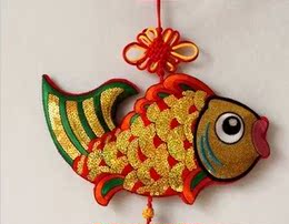 民间工艺品 双面亮片刺绣鱼 手工中国结 年年有余 新年吉祥挂件