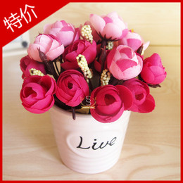 小玫瑰仿真花+陶瓷小花盆 花艺 套装 房间装饰物 摆设 创意 可爱