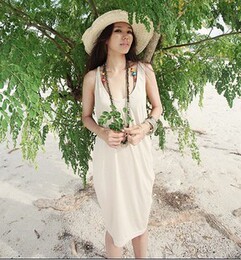 夏季新款韩国露背沙滩裙交叉吊带背心裙比基尼罩裙宽松连衣裙