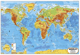 世界地形图全英文标注挂图/地理地貌超大世界地图/教学地图装饰画