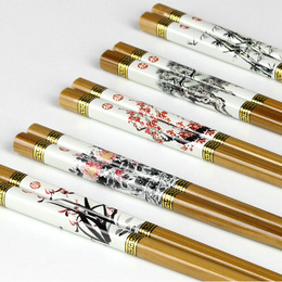 唐宗筷天然家用印花竹筷子 创意中国风碳化筷子餐具套装特价5双装