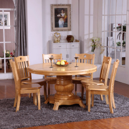 包邮餐桌进口橡木圆桌双层实木大餐桌饭桌1.3米1.5米餐桌椅