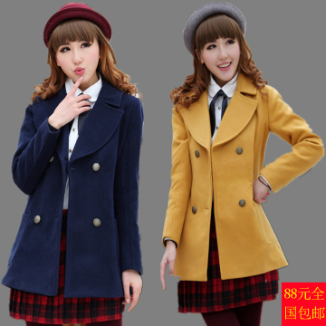 2016韩版修身毛呢短外套 中长款羊绒 呢子大衣大码 大学生女大码