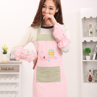 格苒杰小猫卡通韩版幼儿园厨房饭店美甲店时尚工作服带袖套装围裙