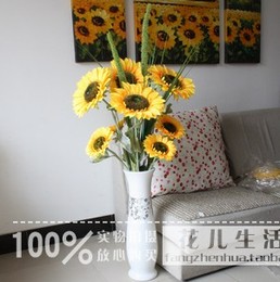 花儿生活馆客厅饰仿真花绢花5束1.2米落地向日葵向阳花+陶瓷花瓶