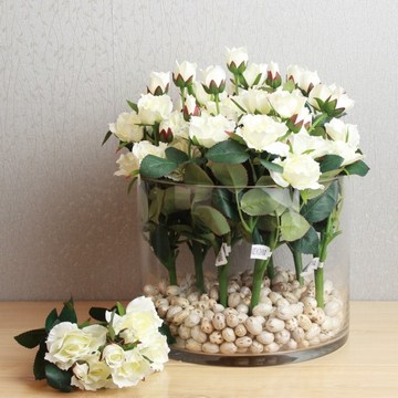 高仿奶白色玫瑰花 仿真花 花艺 婚礼装饰 餐桌花饰 5枝9朵一束