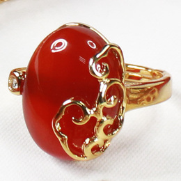 纯天然红玛瑙戒指 女款镀黄金玫瑰金 活口戒指 生日礼物 送母亲