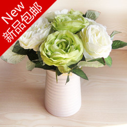 假花包邮 夜玫瑰(8枝) 白色陶瓷花盆 整体花艺 装饰 摆设 餐桌 花