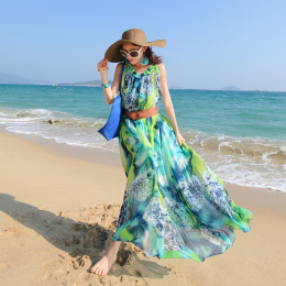 夏新款波西米亚雪纺裙子连衣裙沙滩裙显瘦大码海边度假长裙女