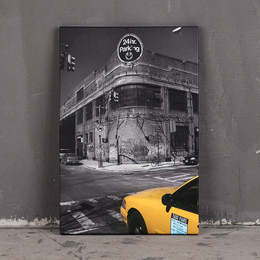 国外街景复古黄色出租车 餐厅酒吧现代装饰画壁画帆布画无框画