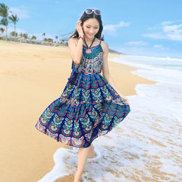 碎花吊带雪纺连衣裙夏 波西米亚印花裙马尔代夫海边度假沙滩裙仙