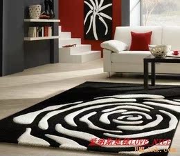 爱纳斯品牌 客厅沙发茶几地毯 手工加厚时尚大方黑白/黑红玫瑰花