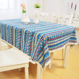 棉麻民族地中海波西米亚 蓝色桌布布艺餐厅桌布吧台茶几台布