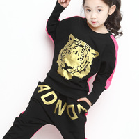 新款韩版童装套装女童春装中大童儿童老虎头图案卫衣两件套哈伦裤