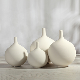 白色素烧螺纹陶瓷白色花瓶摆件 创意时尚客厅台面卧室新房装饰品