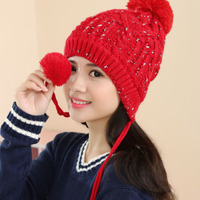 韩国毛线帽子女冬天潮针织帽韩版可爱秋冬季保暖加厚毛球护耳帽