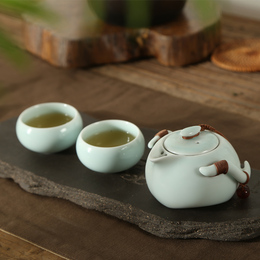哥窑冰裂龙泉青瓷一壶二杯手抓壶茶具旅行装便携办公红茶普洱茶具
