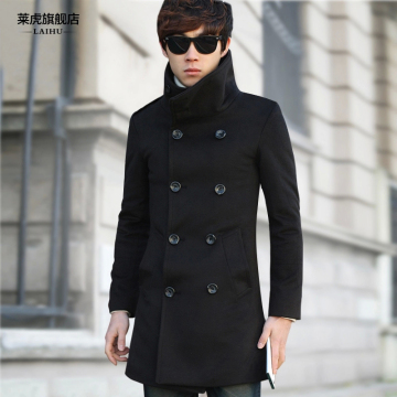 男士风衣中长款修身韩版加厚羊毛呢子大衣男英伦休闲时尚冬季外套