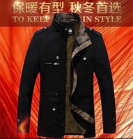 冬季青年男士夹克修身型长袖中长款中年外套男大码保暖加绒加厚潮
