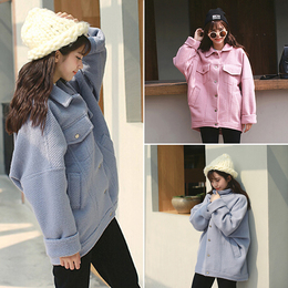 2015冬装新款女装韩版中长款毛呢外套翻领单排扣斜纹斗篷呢子大衣