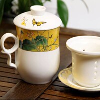【如艺】高档陶瓷茶具礼品办公杯情侣杯泡茶杯带盖过滤品茗杯包邮