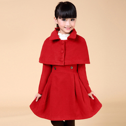 2015秋冬季新款 女童长袖加厚连衣裙 韩版儿童披肩2件套连衣裙