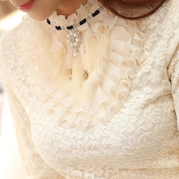 2015秋冬装韩版蕾丝加绒加厚高领打底衫长袖上衣潮品牌女装蘑菇街