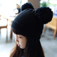 2015韩版新款 儿童米奇球球毛线帽子 针织帽可爱保暖卡通秋冬潮帽
