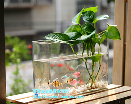 包邮透明玻璃金鱼缸 长方形条形方形鱼缸小型水族箱 办公室水培缸