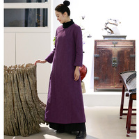 佛笑缘之东风望  圆领紫色中式加棉斜襟长裙长袍 20号发 ML015