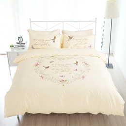 床上用品床单四件套纯棉 1.8m床绣花双人全棉欧美风被套180X220