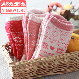 冬季新品毛圈袜子可爱雪花纯棉加厚女士中筒袜子保暖地板袜子