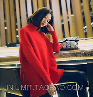 2015韩国新款 半高领宽松蝙蝠针织衫中长款打底衫单穿套头毛衣女