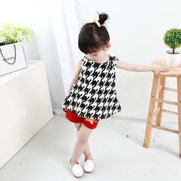 2015夏装韩版新款女童童装宝宝儿童无袖套装女 1-2-3岁包邮