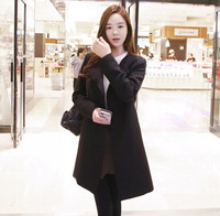2015新款韩版简约时尚气质大衣外套女宽松显瘦OL双排扣中长款风衣