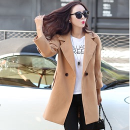 2015韩版秋季新款女士长款毛呢外套高端双面羊毛绒面大衣外套女潮