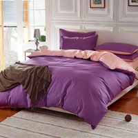 四件套全棉纯棉纯色素色双拼被套床单床笠枕套单品四件套220x240