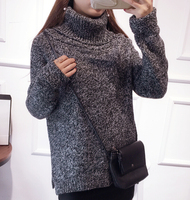 韩版时尚冬装女款花色加厚套头高领粗针毛衣宽松打底衫针织毛衣女