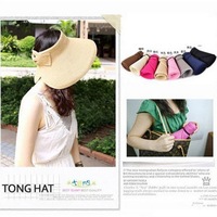 可折叠草帽草编空顶帽子女士式韩版潮流夏季天太阳帽沙滩帽遮阳帽