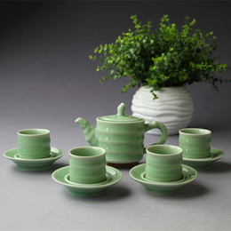正品龙泉青瓷茶具套装 4茶杯4茶碟1茶壶装 高档礼品茶具