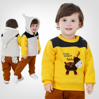 男童婴儿童装加绒卫衣三件套宝宝冬装套装加厚棉衣冬季1-2-3-4岁