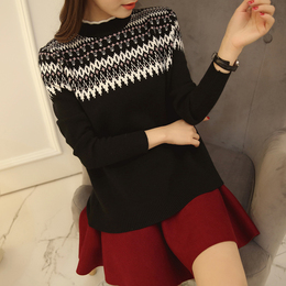 2015冬装新款韩版长袖荷叶领针织打底衫时尚修身加厚女士套头毛衣
